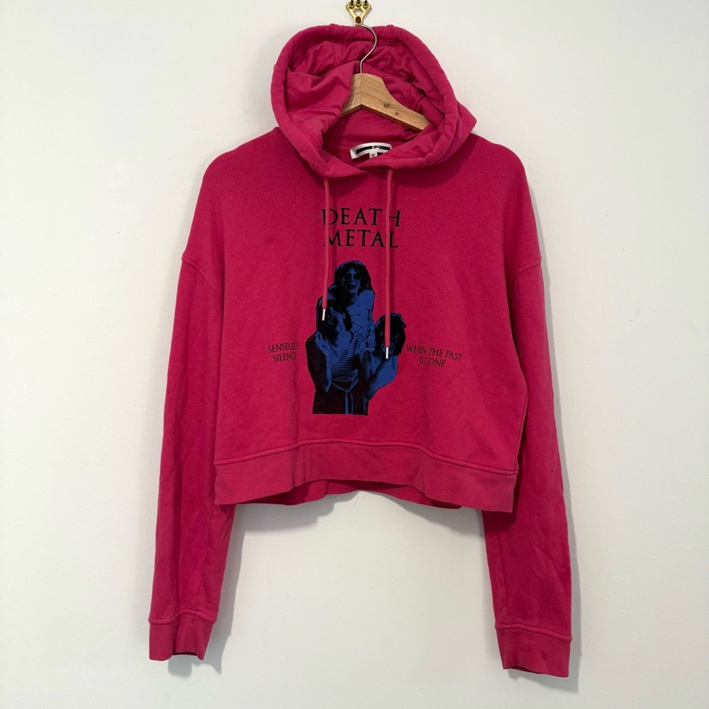 McQ by Alexander McQueen Death Metal Cropped Hoodie in Iconic Pink $295 MSRP